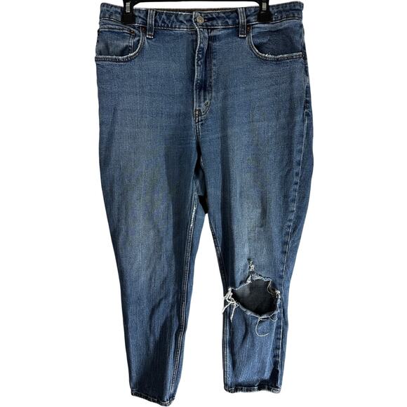 Abercrombie Fitch Curve Love Jeans Size 12 Blue Skinny High Rise PILLING RIPPED - Picture 1 of 9